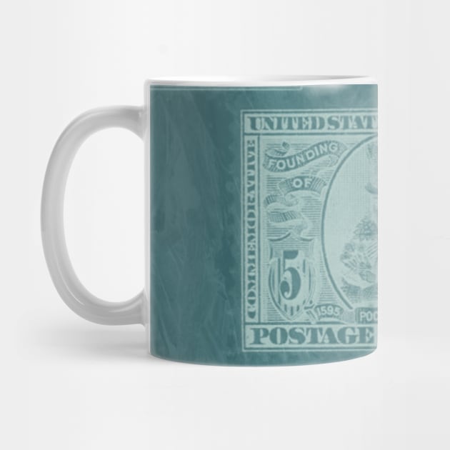 Old postage stamp US 5 cent distressed pattern blue green by artsytee